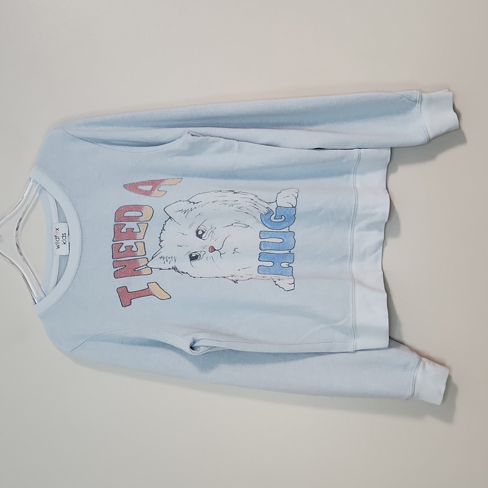 Wildfox Kids Baby Blue "I NEED A HUG" Kitty Jumper, Size 7/8 ~ PRELOVED!